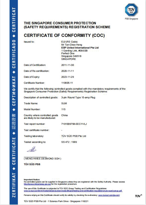 Certificate of Conformity (COC)